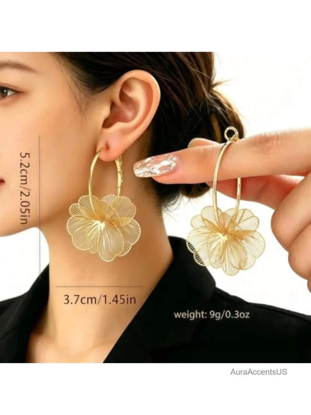 14K Gold Plated Dangle Flower Earrings for Women Statement Floral Jewelry Gift